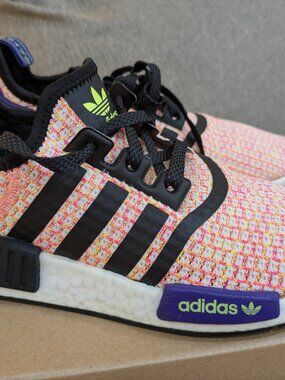 Adidas Womens NMD R1 Pink Fluorescent Stitch Running Shoes Size 7 Good Condition